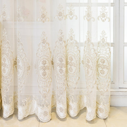 Sheer Lace Curtain Embroidered Tulle Grommet Top