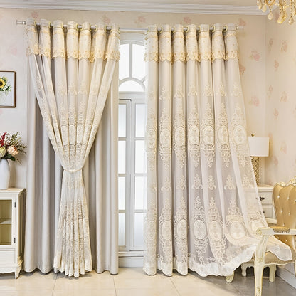 Sheer Lace Curtain Embroidered Tulle Grommet Top