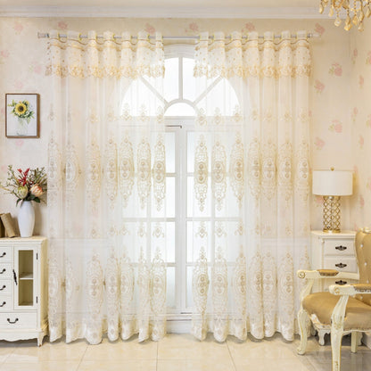 Sheer Lace Curtain Embroidered Tulle Grommet Top