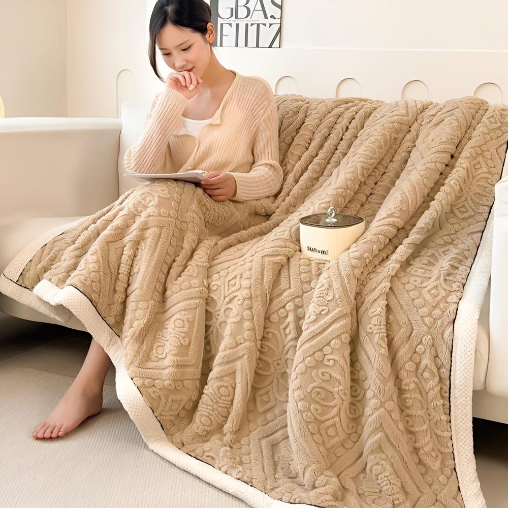 Sherpa Throw Blanket Carved Velvet Reversible Machine Washable