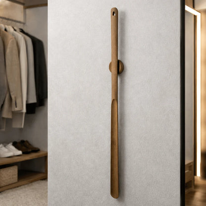Shoe Horn Long Handle Solid Wood Magnetic Wall Mount
