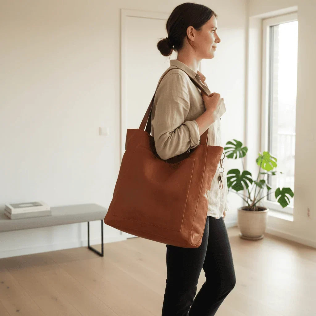 Shoulder Bag Leather-Look Multiple Compartments Adjustable Strap