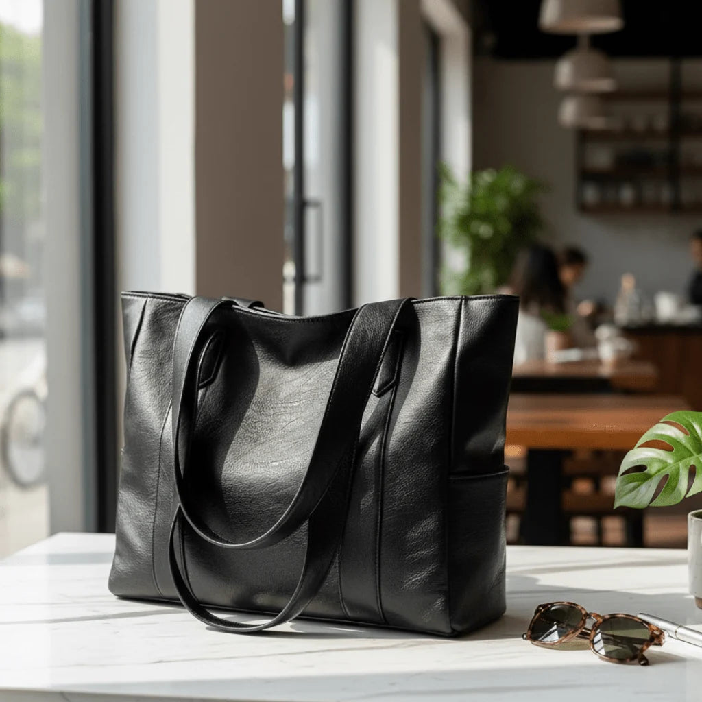 Shoulder Bag Smooth PU Leather Zipper Closure Interior Pockets
