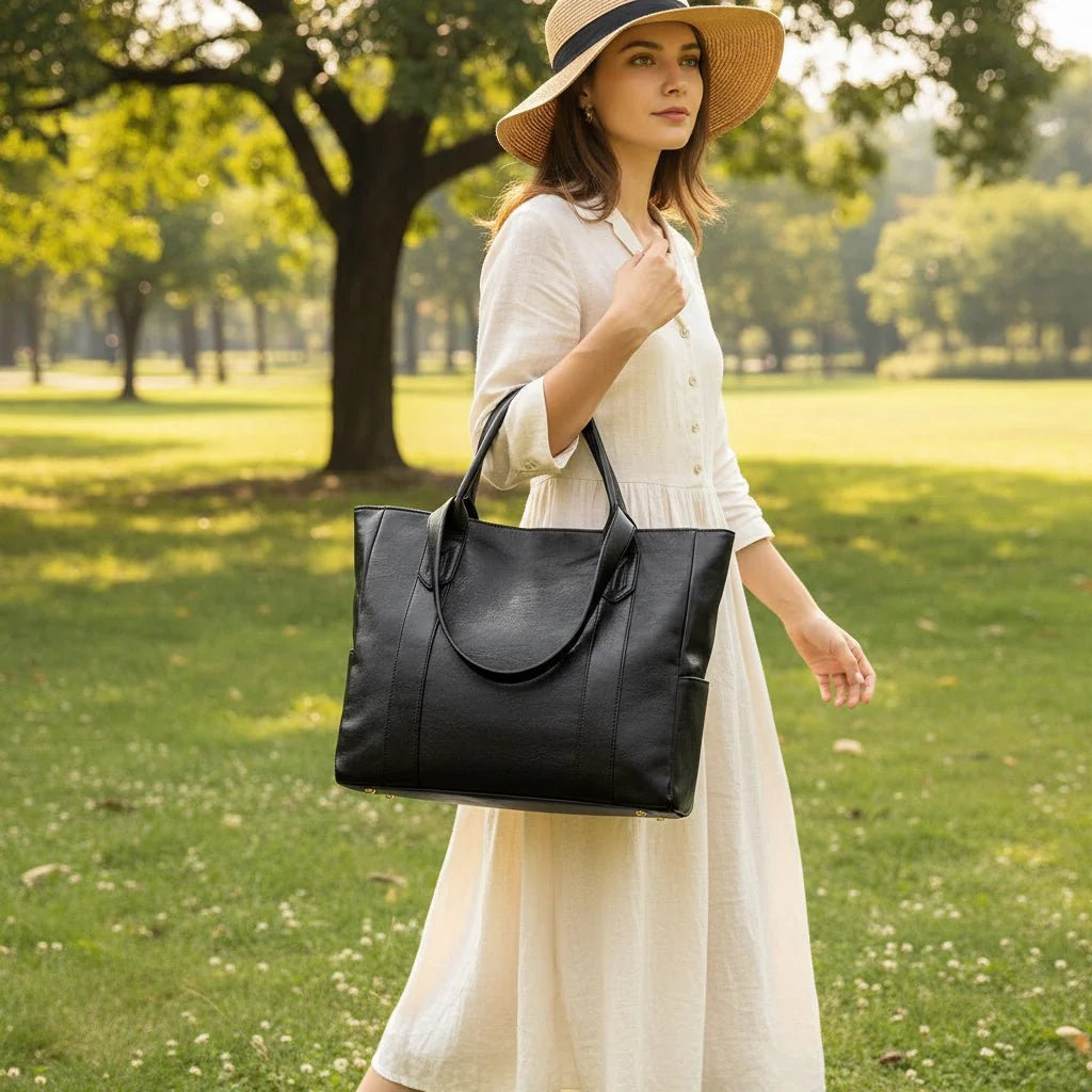 Shoulder Bag Smooth PU Leather Zipper Closure Interior Pockets