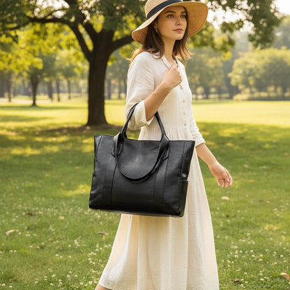 Shoulder Bag Smooth PU Leather Zipper Closure Interior Pockets