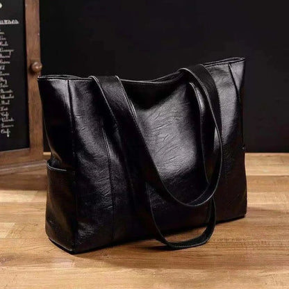 Shoulder Bag Smooth PU Leather Zipper Closure Interior Pockets