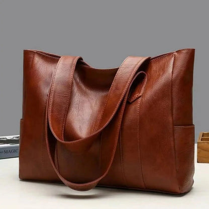 Shoulder Bag Smooth PU Leather Zipper Closure Interior Pockets