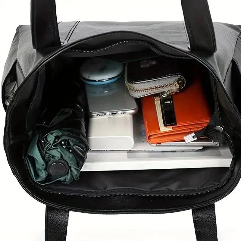 Shoulder Bag Smooth PU Leather Zipper Closure Interior Pockets