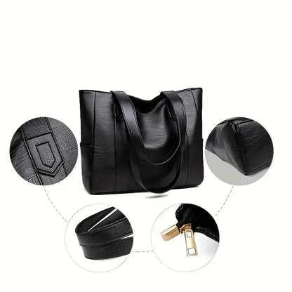 Shoulder Bag Smooth PU Leather Zipper Closure Interior Pockets
