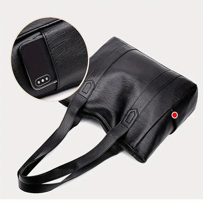 Shoulder Bag Smooth PU Leather Zipper Closure Interior Pockets