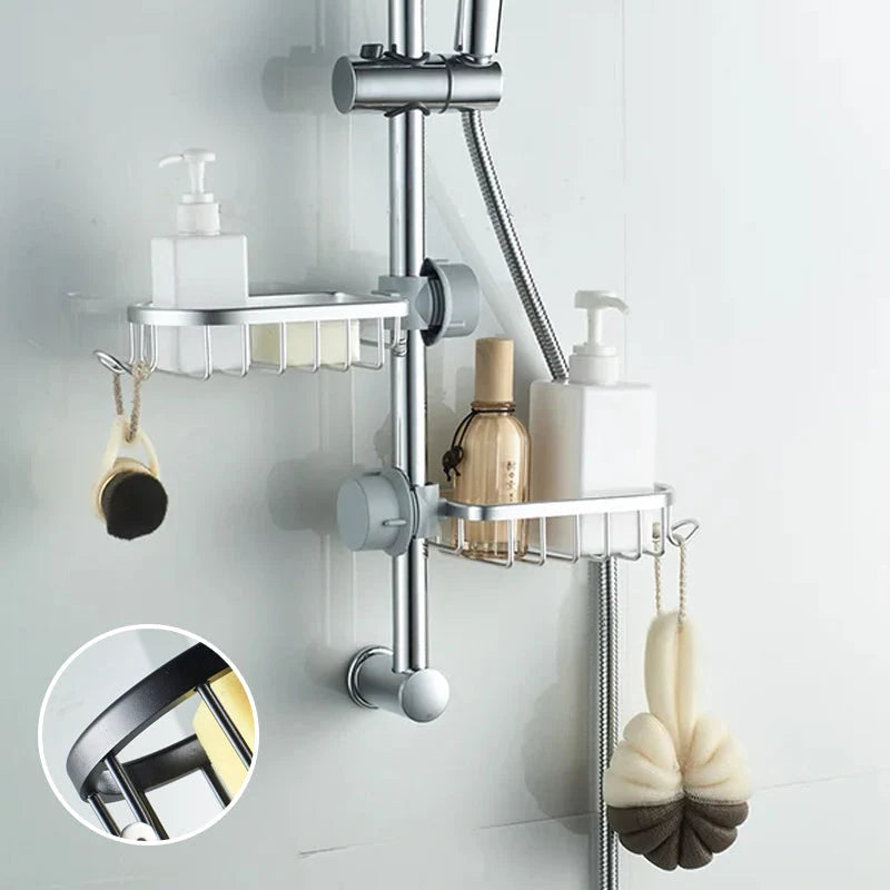 Shower Caddy Aluminum No-Drill Pipe Mount with Hooks