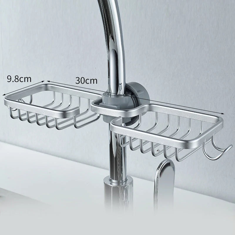 Shower Caddy Aluminum No-Drill Pipe Mount with Hooks