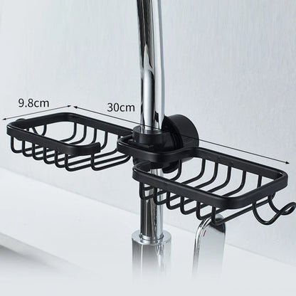 Shower Caddy Aluminum No-Drill Pipe Mount with Hooks
