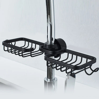 Shower Caddy Aluminum No-Drill Pipe Mount with Hooks