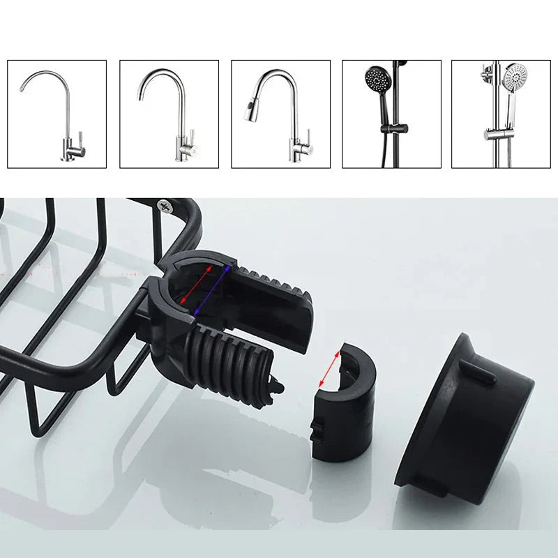 Shower Caddy Aluminum No-Drill Pipe Mount with Hooks