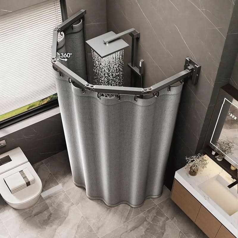 Shower Curtain Divider Foldable Rod & Storage Rack