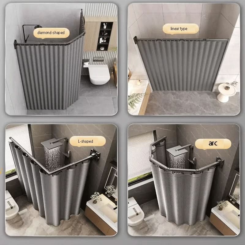 Shower Curtain Divider Foldable Rod & Storage Rack