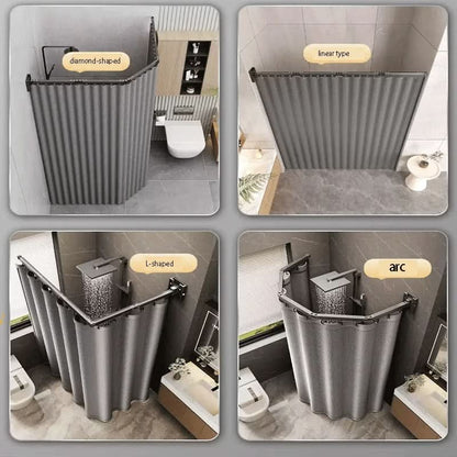 Shower Curtain Divider Foldable Rod & Storage Rack