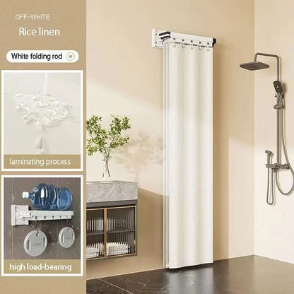 Shower Curtain Divider Foldable Rod & Storage Rack
