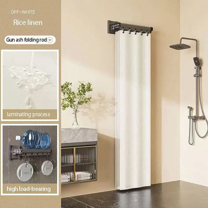 Shower Curtain Divider Foldable Rod & Storage Rack