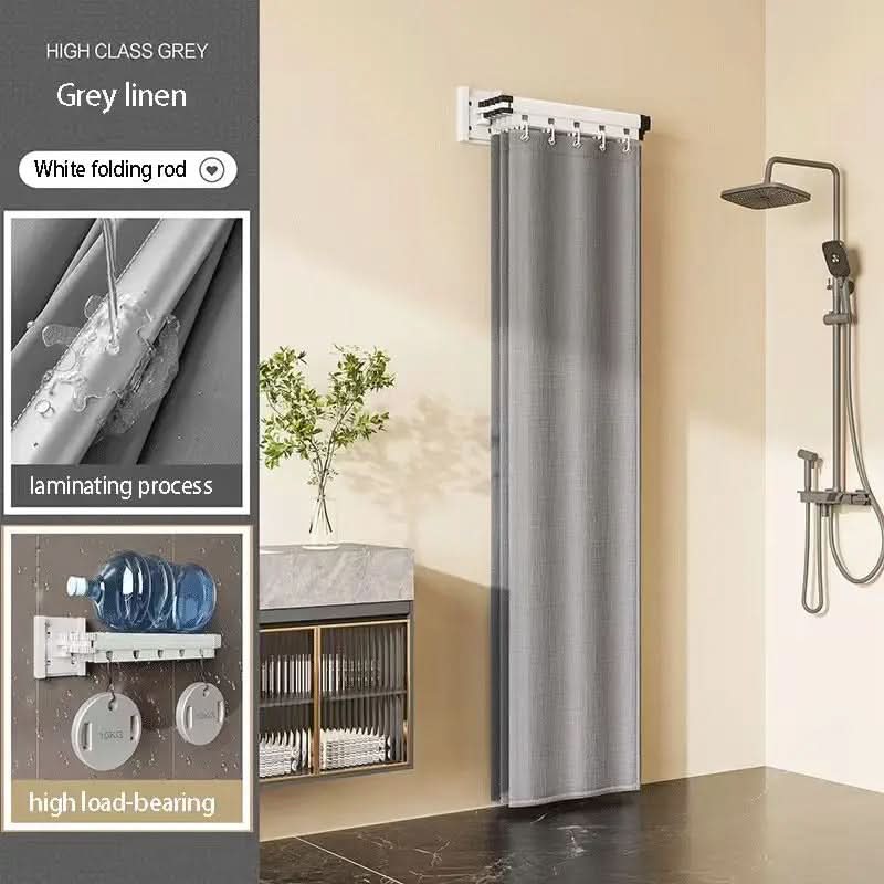 Shower Curtain Divider Foldable Rod & Storage Rack