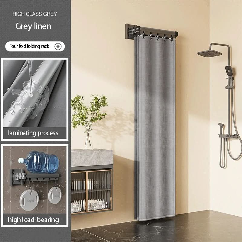Shower Curtain Divider Foldable Rod & Storage Rack