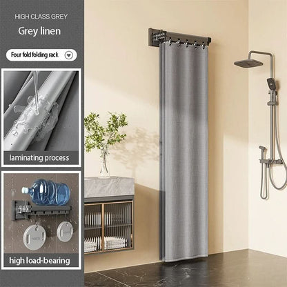 Shower Curtain Divider Foldable Rod & Storage Rack