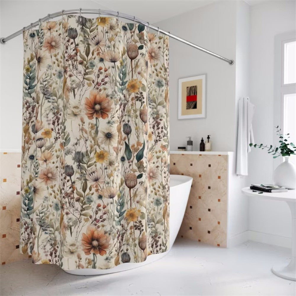 Shower Curtain Floral Microfiber Waterproof & Mildew-Resistant
