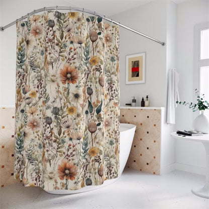 Shower Curtain Floral Microfiber Waterproof & Mildew-Resistant