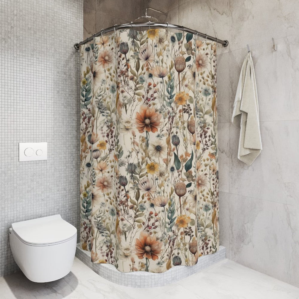 Shower Curtain Floral Microfiber Waterproof & Mildew-Resistant