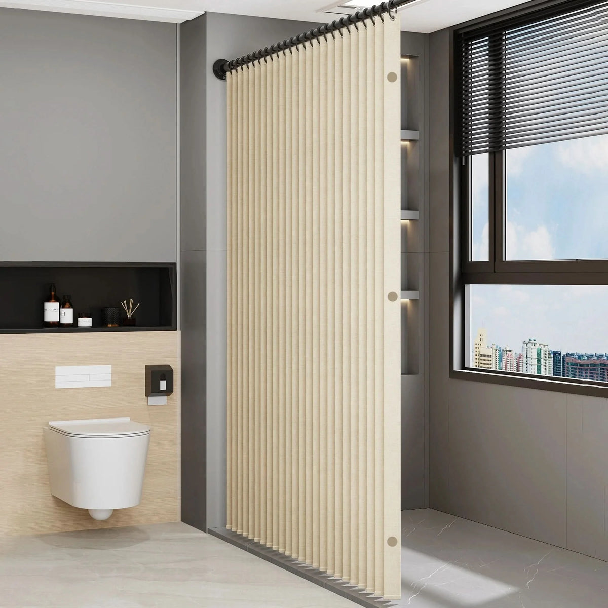 Shower Curtain Foldable Pleated Magnetic Edges & Weighted Hem