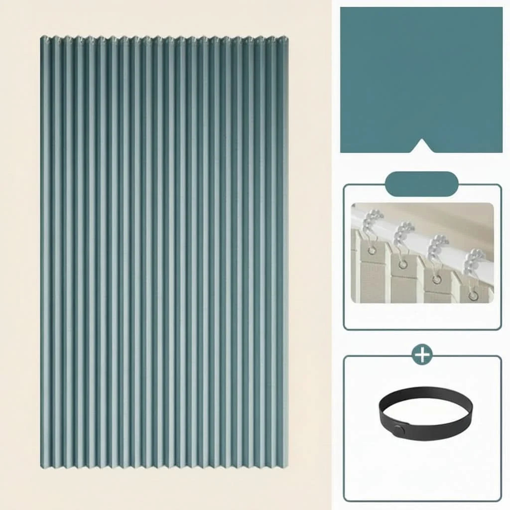 Shower Curtain Foldable Pleated Magnetic Edges & Weighted Hem