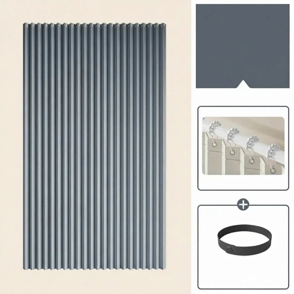 Shower Curtain Foldable Pleated Magnetic Edges & Weighted Hem