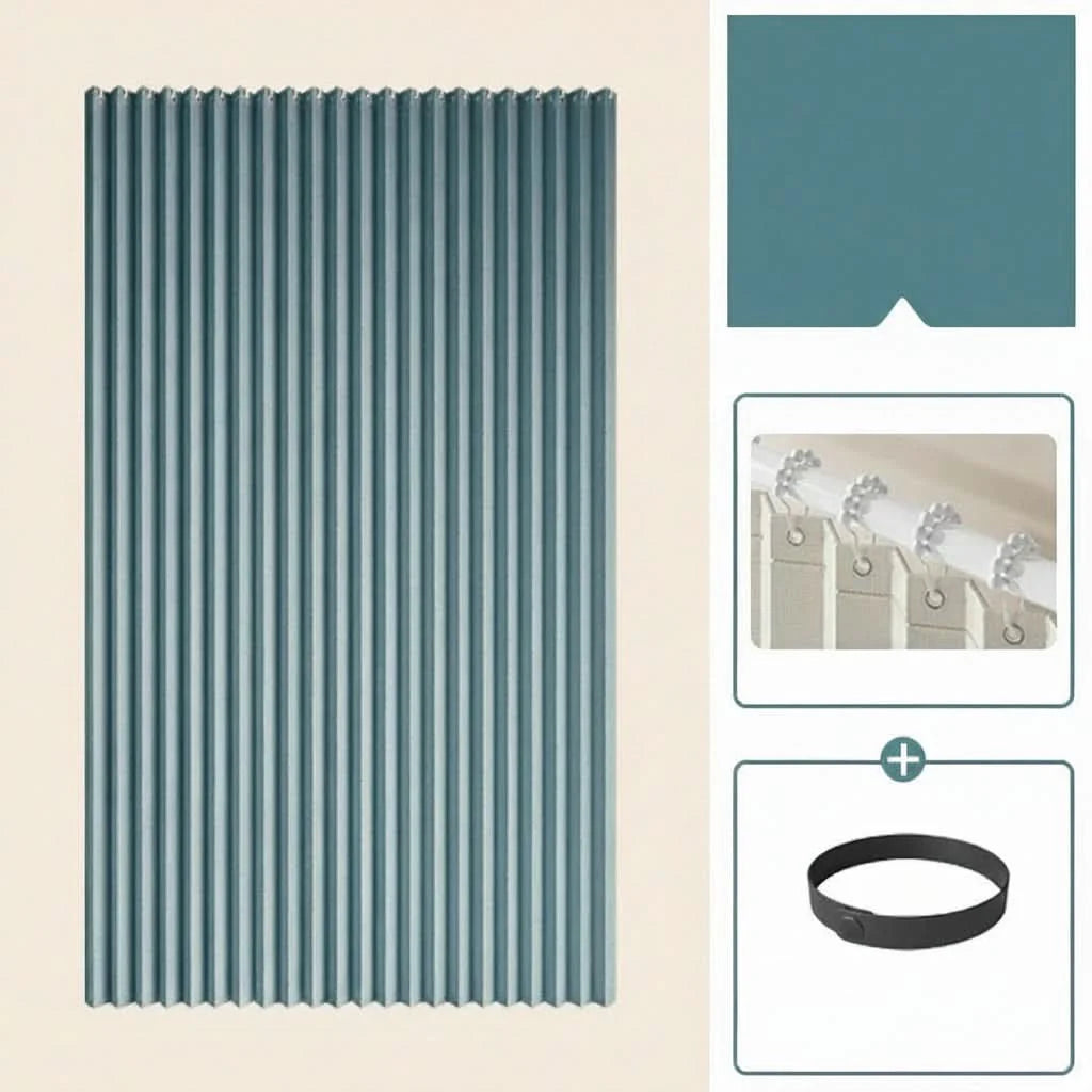 Shower Curtain Foldable Pleated Magnetic Edges & Weighted Hem