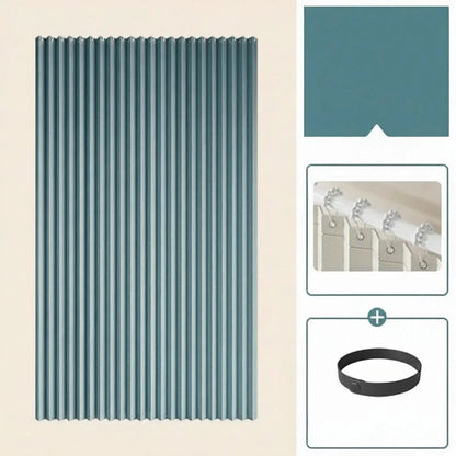 Shower Curtain Foldable Pleated Magnetic Edges & Weighted Hem