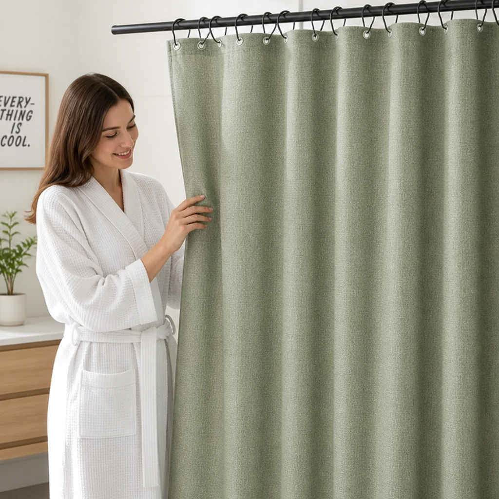 Shower Curtain Light Green Water-Repellent Polyester