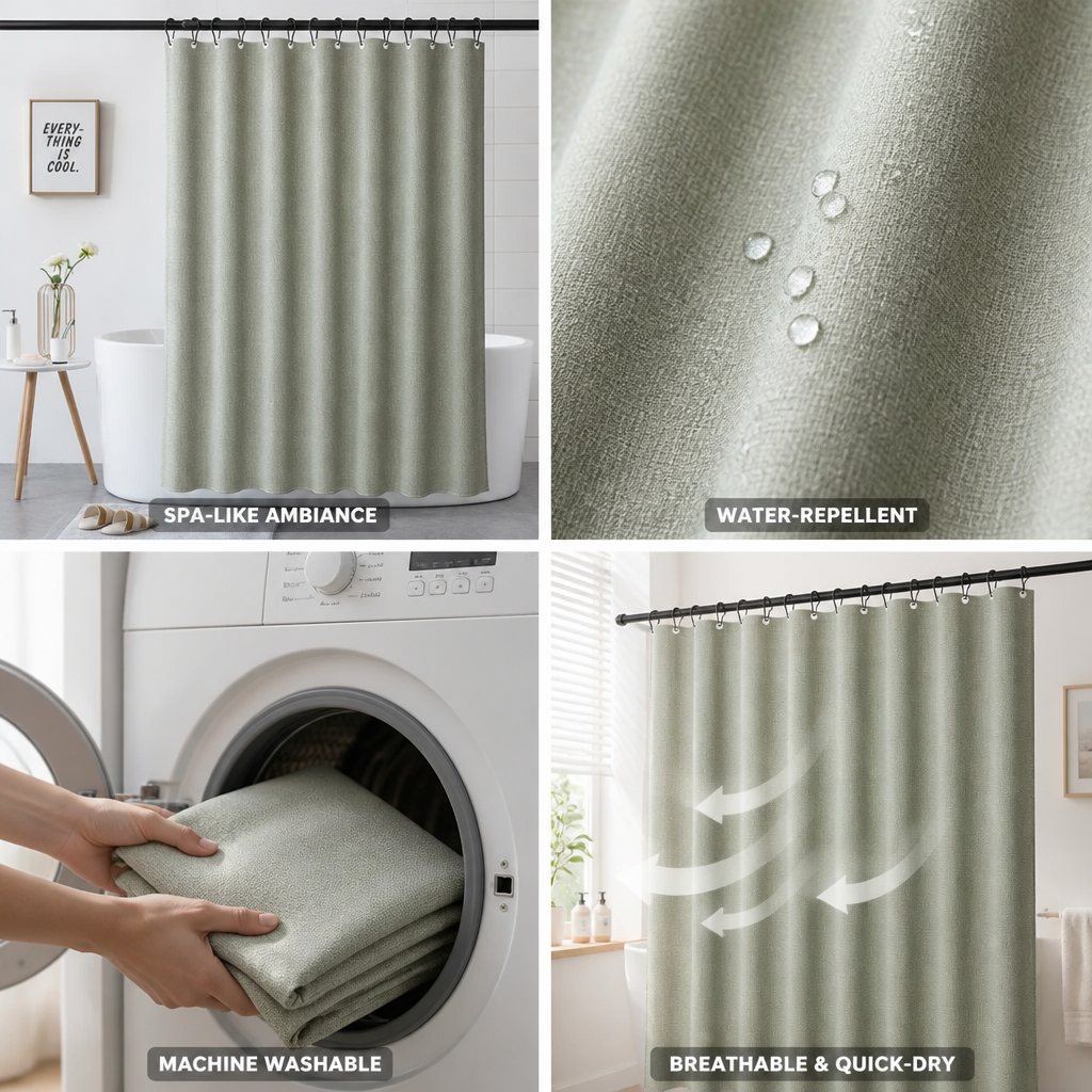 Shower Curtain Light Green Water-Repellent Polyester
