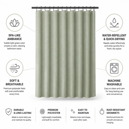 Shower Curtain Light Green Water-Repellent Polyester