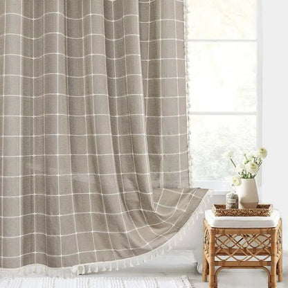 Shower Curtain Linen Waterproof Quick-Drying With Tassel Trim