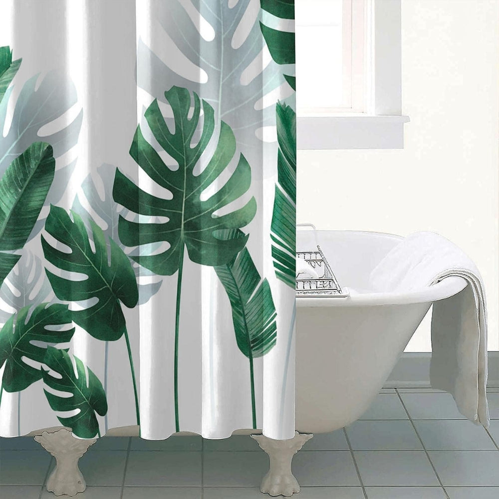 Shower Curtain Monstera Print Waterproof Polyester Includes Hooks