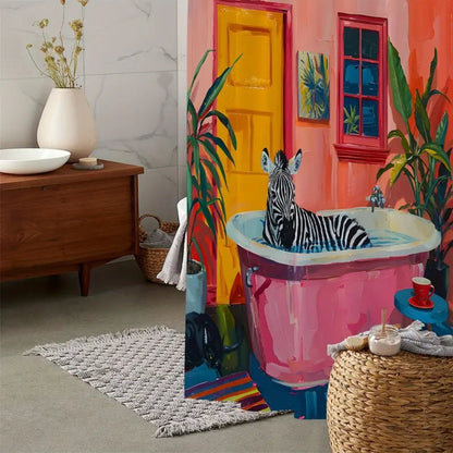 Shower Curtain Playful Pink Zebra Water-Resistant Machine-Washable