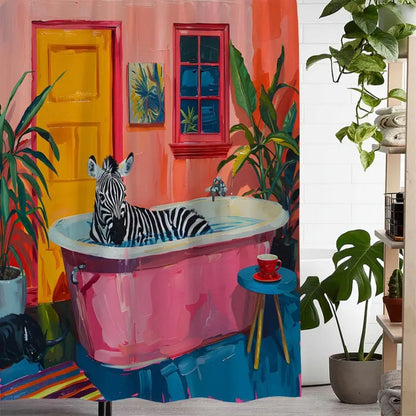 Shower Curtain Playful Pink Zebra Water-Resistant Machine-Washable