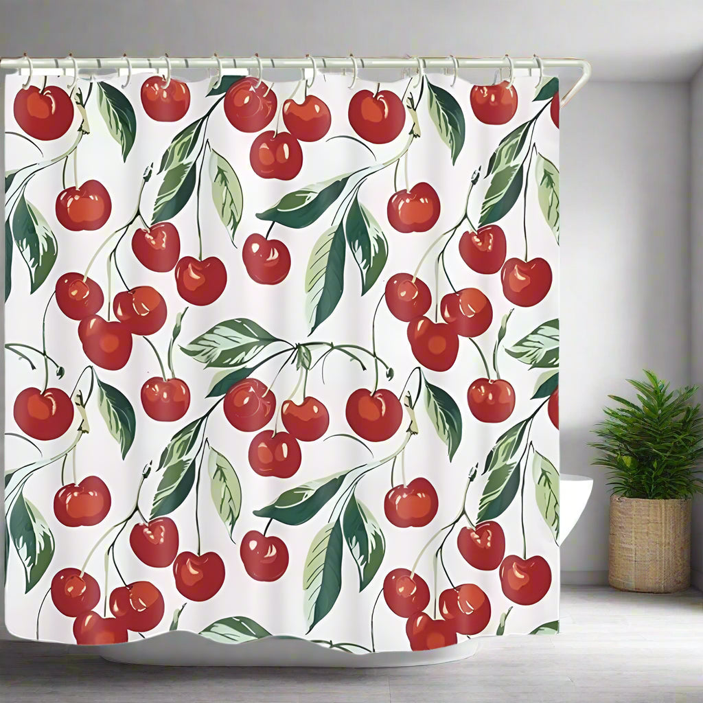 Shower Curtain Sweet Cherry Print Waterproof & Mildew-Resistant
