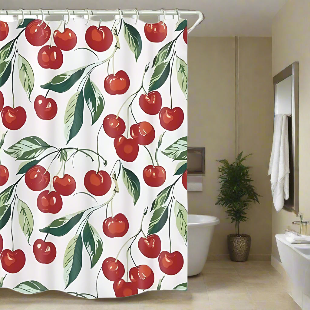 Shower Curtain Sweet Cherry Print Waterproof & Mildew-Resistant
