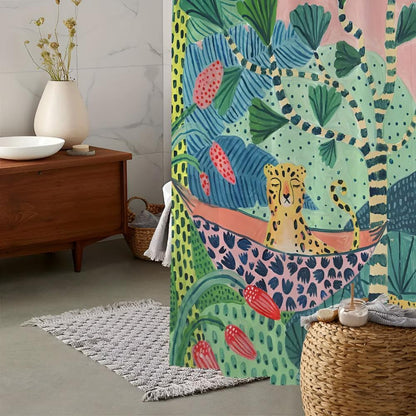 Shower Curtain Tropical Cheetah Print Water-Resistant 71 x 71