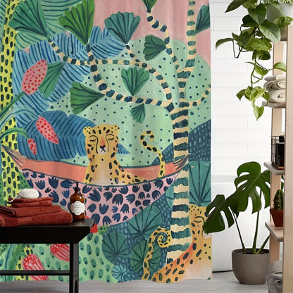 Shower Curtain Tropical Cheetah Print Water-Resistant 71 x 71