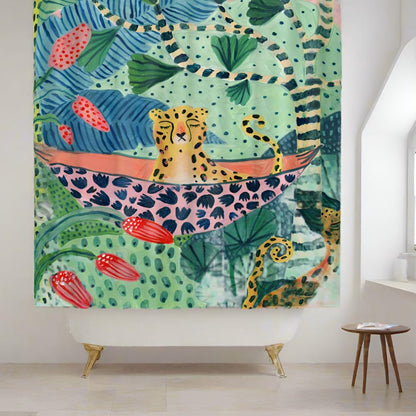 Shower Curtain Tropical Cheetah Print Water-Resistant 71 x 71