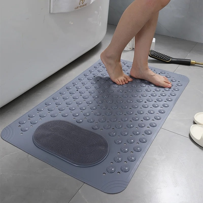 Shower Mat Non-Slip Suction Cups & Built-In Scrubber