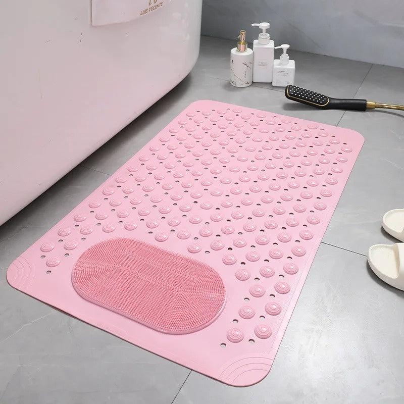 Shower Mat Non-Slip Suction Cups & Built-In Scrubber
