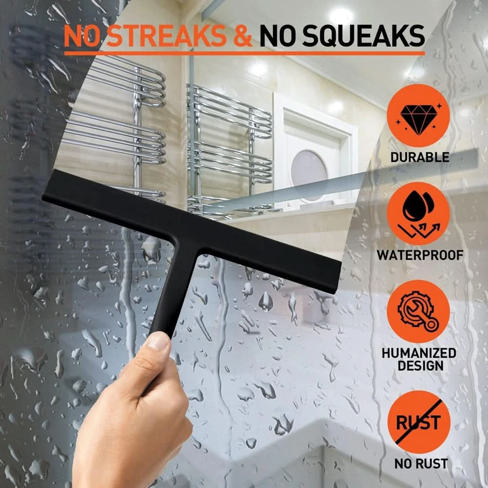 Shower Squeegee Silicone Blade Ergonomic Handle Streak-Free Cleaning